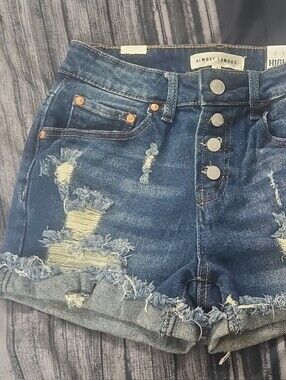 Almost Famous High-Rise Distressed Denim Shorts - Blue